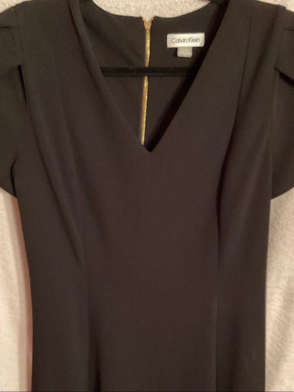 Calvin Klein Black V-Neck Dress with Gold Back Zip Accent